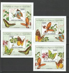 A0644 Imperforate 2010 Comoros Flora & Fauna Butterflies 4 Lux Bl Mnh