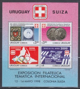 URUGUAY Sc #1722a-d CPL MNH S/S of 4 DIFF  - INTERNATIONAL PHILATELIC EXHIBITION