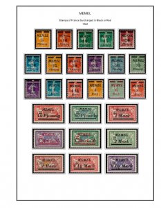 COLOR PRINTED MEMEL 1920-1923 STAMP ALBUM PAGES (14 illustrated pages)