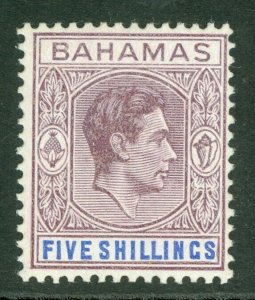 SG 156 Bahamas 1938-52. 5/- lilac & blue (thick paper). Fine unmounted mint...