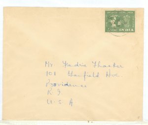 India 226 1949 UPU Anniv four tape stains on reverse single stamp on envelope