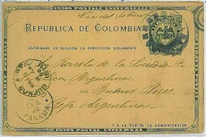 37453 - COLOMBIA - Postal Stationery H&G #12 to ARGENTINA via PANAMA 1896 Eagles