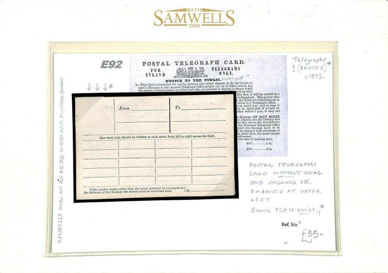 GB GPO POSTAL TELEGRAPH CARD *Missing 1s Embossed Die* c1872 {samwells}E92 