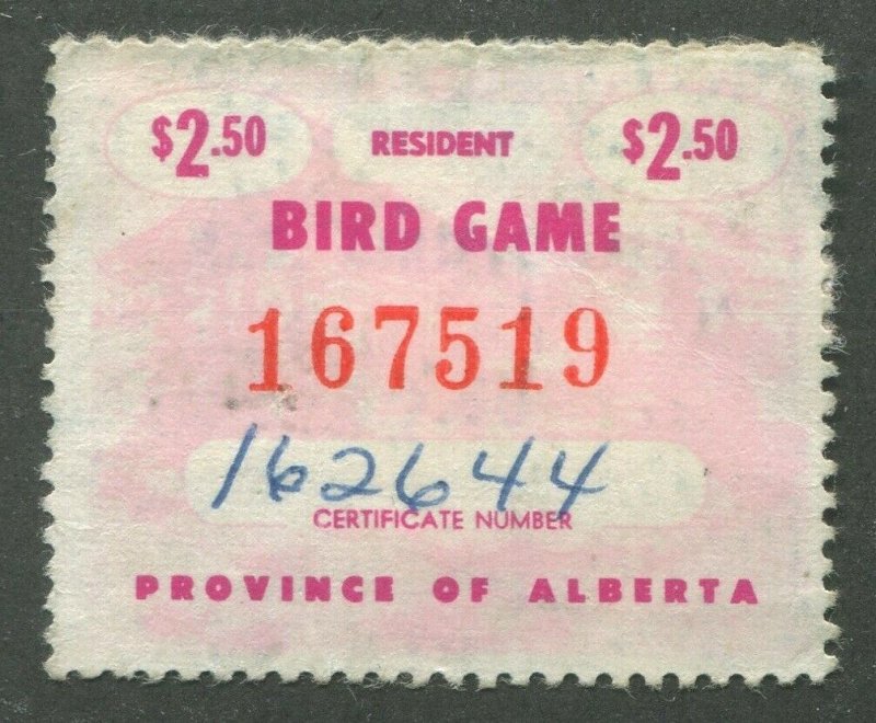 CANADA REVENUE AW45 USED ALBERTA WILDLIFE CERTIFICATE STAMP