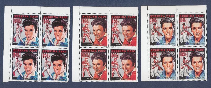 BURKINA FASO - Scott 990-992 perf blocks - MNH - Elvis