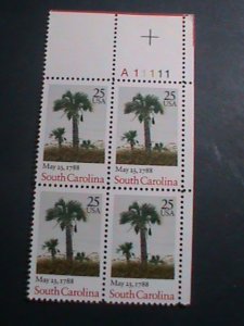 ​UNITED STATES-1988-SC# 2343 SOUTH CAROLINA MNH PLATE BLOCK OF 4 VERY FINE