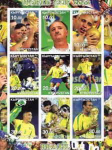 Kyrgyzstan 2002 WORLD CUP BRAZIL CHAMPION/SCOLARI Sheetlet (9) IMPERFORATED MNH