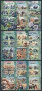 [110680] Uganda 2012 Wild life birds elephants lions with souvenir sheets MNH