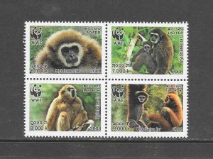 LAOS #1719-22  WWF MONKEYS   MNH