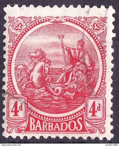 BARBADOS 1921 4d Red/Pale Yellow SG214 FU