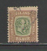 Iceland Sc 801907 25 aur bistre brown & green 2 Kings stamp used