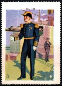 Vintage US Poster Stamp Military Uniform Dreadnaught Naval Officer No. 191