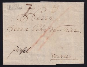 Latvia 1778 Riga to Verviers Belgium Stampless Folded Letter SFL
