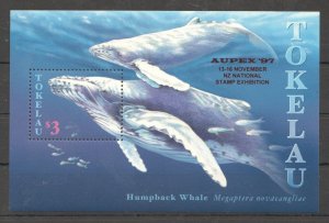 B0207 1997 Tokelau Fish & Marine Life Humpback Whale Overprint Aupex 1Bl Mnh