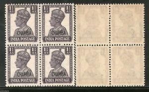 India CHAMBA State KG VI 1½An Postage Stamp SG 112 / Sc 93 Cat. £16 BLK/4 MNH