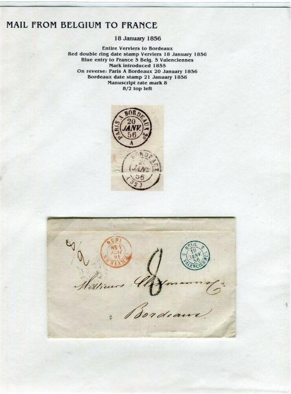 FRANCE Early Incoming LETTER/COVER 1856 fine used item Verviers - Bordeaux