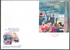 TOGO 2013  LIGHTHOUSE PAINTINGS  SOUVENIR SHEET FIRST DAY COVER