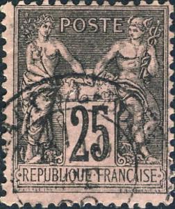 FRANCE 1886 Yv.97 / Mi.80 25c black/rose Peace & Commerce (Sage) - used