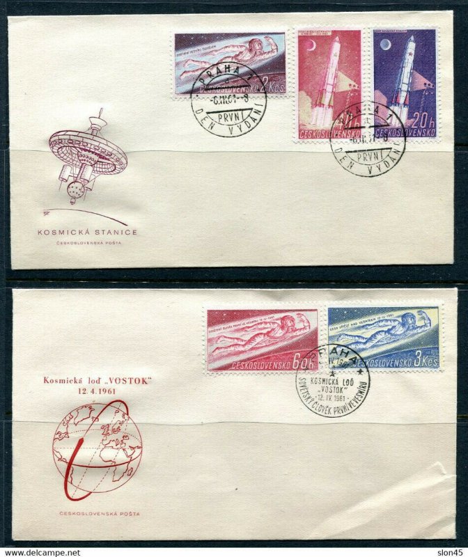 Czechoslovakia 1961 2 FDC Covers Space 12729 