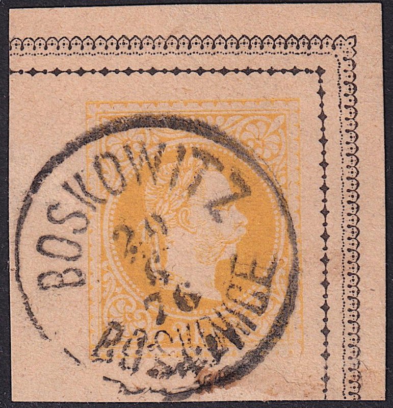 Austria - ca. 1867 - 2kr postcard cut square - BOSKOWITZ pmk Czech Republic