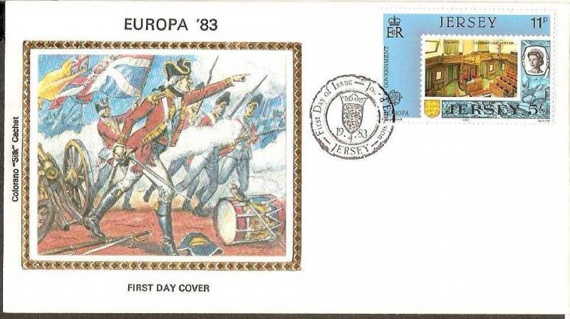 Jersey 1983 EUROPA Queen Flag Military Sc 306 Colorano Silk Cover # 13267