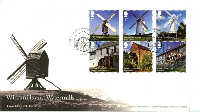 Great Britain 2017 FDC  Windmills and Watermills  Sc# 3616-3621 se tenant pairs