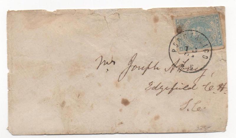 CSA Cover Scott #2 VF Stamp Posotaligo SC Black CDS Feb 13, 1862?