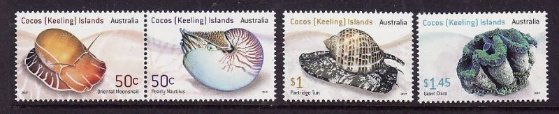 Cocos (Keeling) Is.-Sc#345-7-unused NH set-Shells-Marine Life-2007-