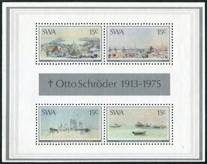 South West Africa 383a, MNH. Mi Bl.1. Paintings by Otto Schroder, 1975. Ships.