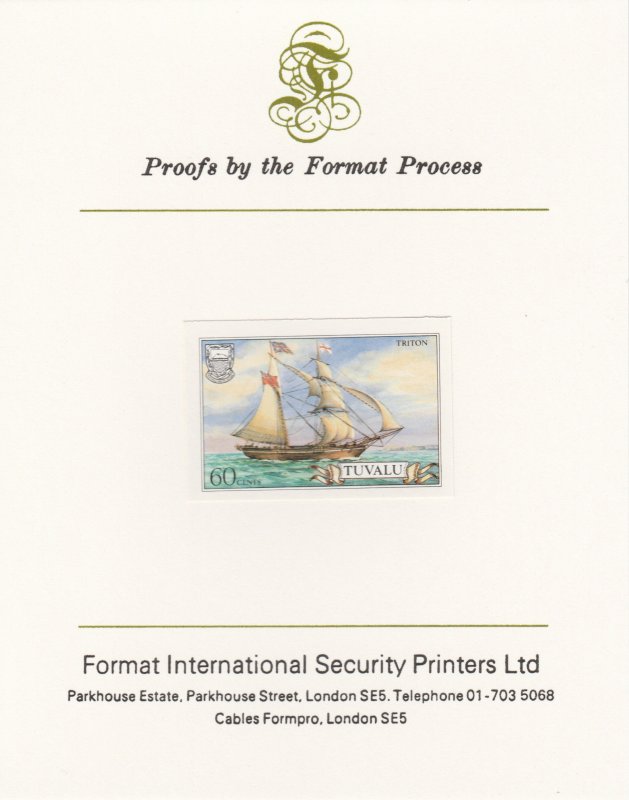 TUVALU 1986  SHIPS  imperf on FORMAT INT PROOF CARD