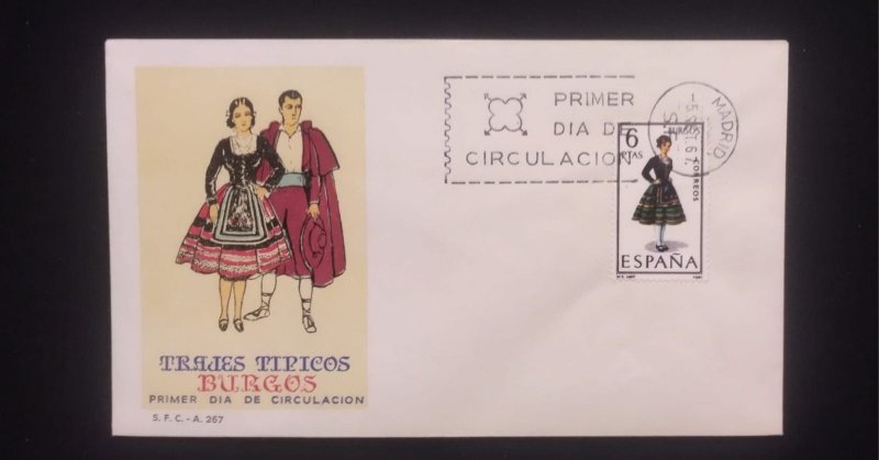 C) 1967, SPAIN, FDC, TYPICAL COSTUMES OF BURGOS, XF
