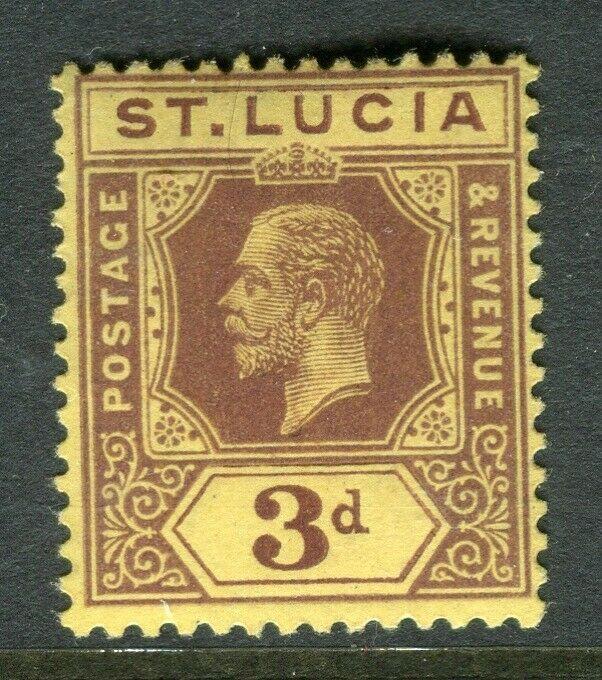 ST.LUCIA; 1921 early GV issue fine Mint hinged Shade of 3d. value