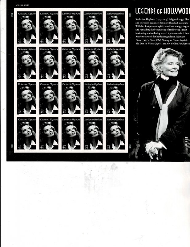 Katherine Hepburn Hollywood Legend 44c Postage Sheet #4461 MNH