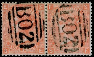 SG93, 4d dull vermilion plate 12, FINE USED. Cat £64+ BO2 SUEZ. PAIR 