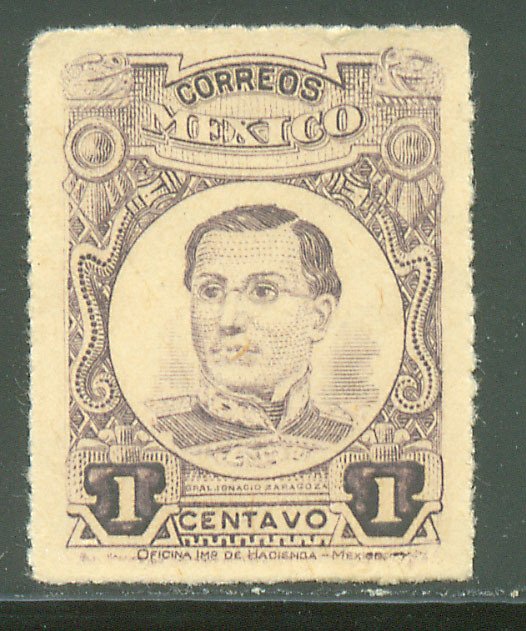 MEXICO 608, 1¢ LILAC ROULETTED, MINT, NEVER HINGED. F-VF.