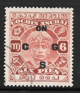 India Cochin O38: 6p Maharaja Sri Rama Varma II, used, F-VF