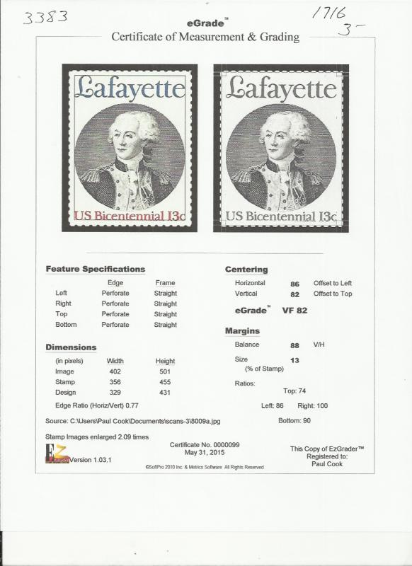 # 1716 MINT NEVER HINGED LAFAYETTE VF+