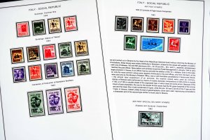 COLOR PRINTED ITALY RSI + AMG 1943-1947 STAMP ALBUM PAGES (18 illustrated pages)