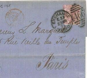 GB SG.141 Cover 2½d Plate 7 Liverpool Exchange 1877 Duplex{samwells-covers}BB103