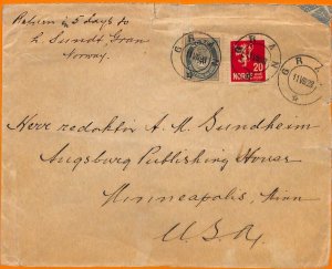 99414 - NORWAY - Postal History - Cover from GRAN to the USA 1928-