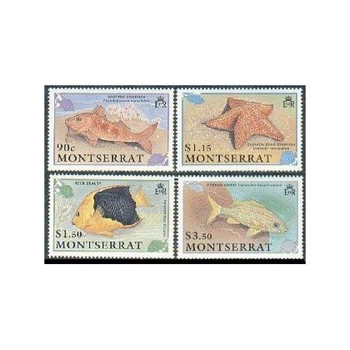 Montserrat 758-761,762,MNH.Mi 795-798,Bl.60. 1991.Goat-fish,Starfish,Trunk-fish,