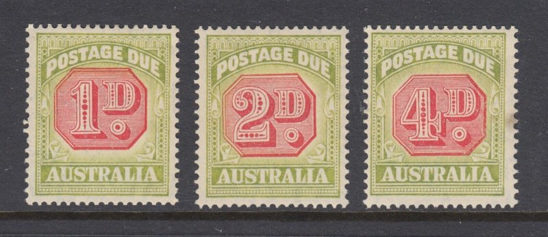 Australia Sc J65, J66, J68 MNH. 1938 Postage Dues, 3 diff, 4p has small stain