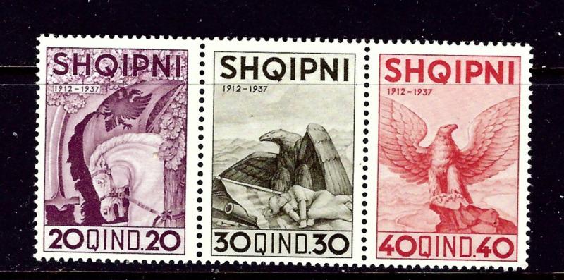 Albania 280a-c MNH 1937 strip of 3 from souvenir sheet