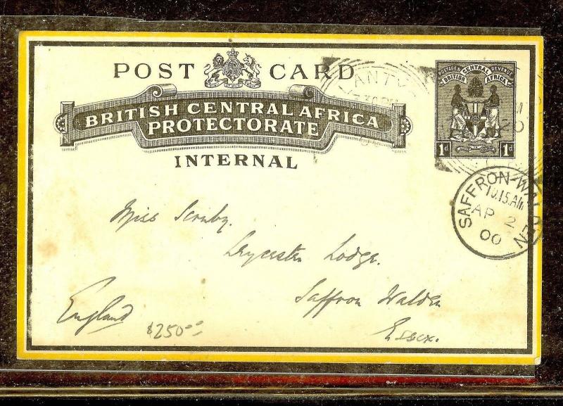 BRITISH CENTRAL AFRICA (P1110B) 1900 1D PSC BLANTYRE VIA CHINDE TO ENGLAND