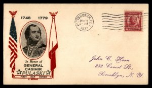 US 1931 Scott 690 Casimir Pulaski First Day Cover C George Thermographed Cachet