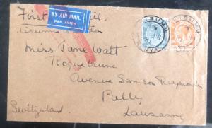 1931 Kisumu Kenya First Flight Cover FFC To Lausanne Switzerland