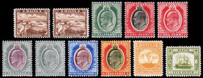 Malta Scott 28-35, 38, 43, 45 (1904-11) Mint H-LH F-VF, CV $108.25