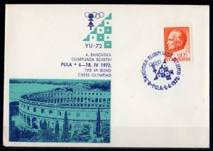 Yugoslavia 1972 THE 4th.BLIND CHESS OLYMPIAD PULA YU-72 Special Cover