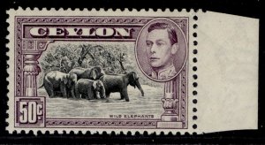 CEYLON GVI SG394e, 50c black & mauve, NH MINT. Cat £12. PERF 12