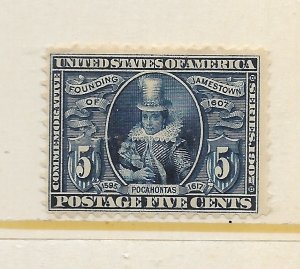 U.S. #330 The 1907 Jamestown Expo 5 Cent MLH C.V. $150.00